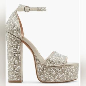 Steve Madden Platform Sandals 10 Silver Rhinestones Glam Bridal Wedding New $130